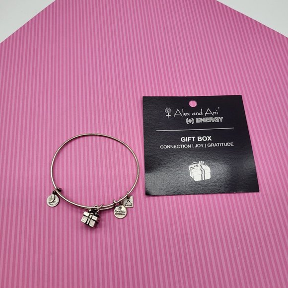Alex and Ani Energy Gift Box Charm Bracelet Silver Tone Wire Charity By Design - Picture 1 of 9